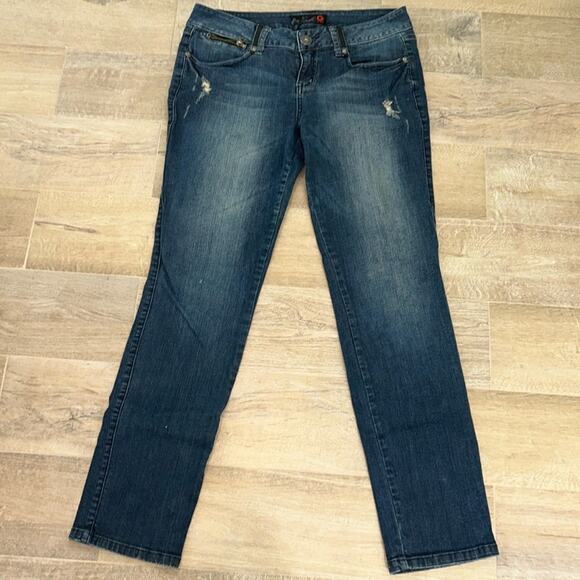 G By Guess Skinny Jeans-Dark Blue Wash Distressed Skinny Leg-Mid-rise 32 W x 31" - Picture 1 of 8